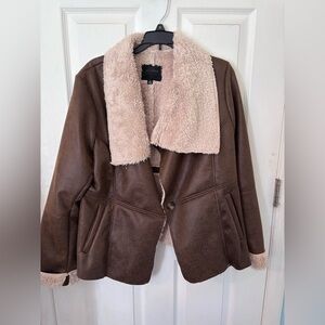 Miss London Brown Teddy Jacket with Cream Collar